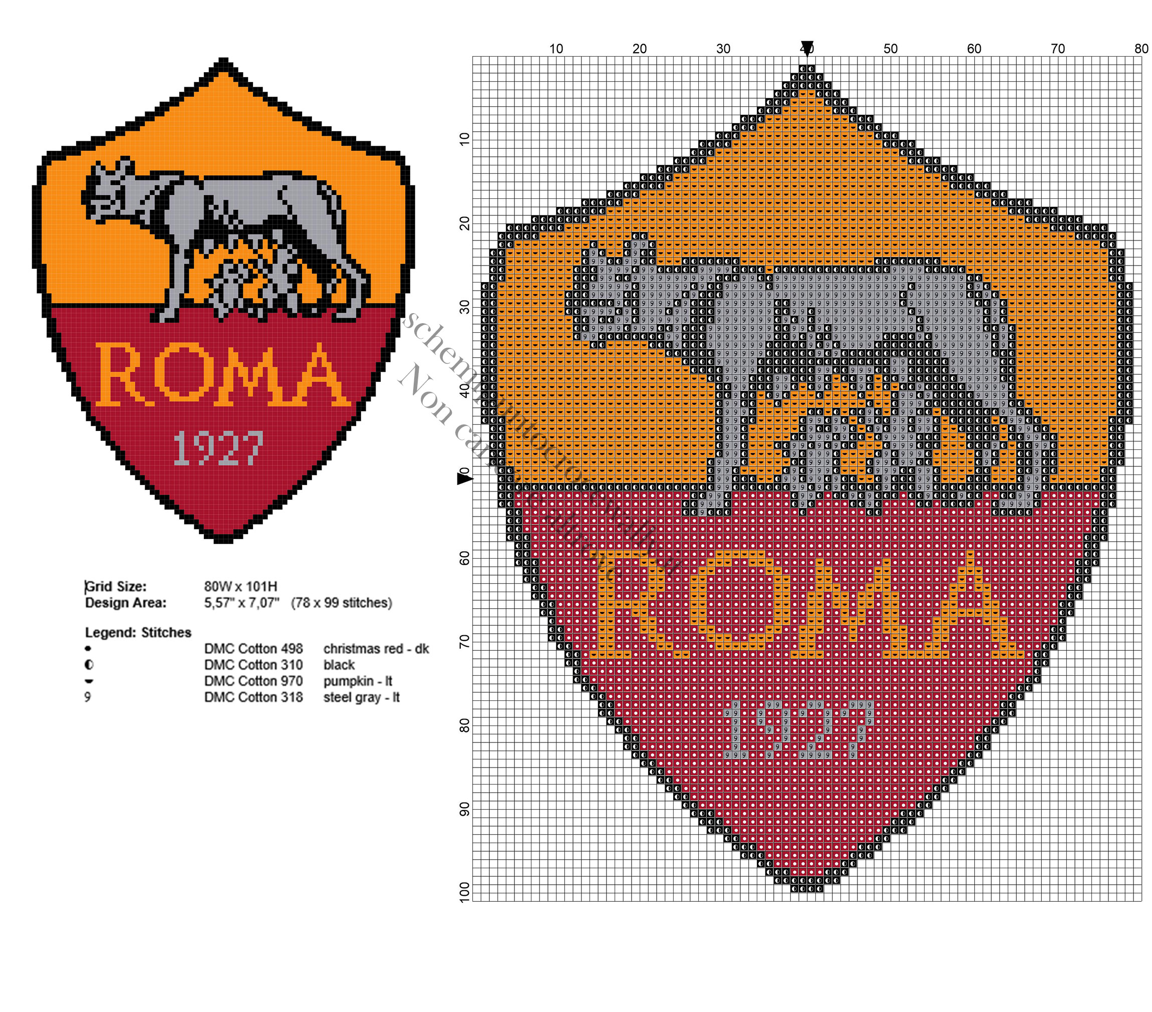 Scudetto logo della Roma squadra di calcio schema punto croce ricamo
