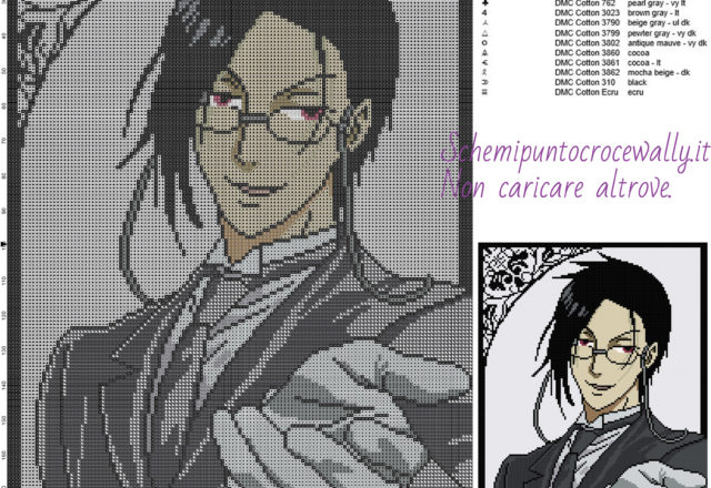 Sebastian (The Black Butler) schema gratis punto croce 133x199 16 colori