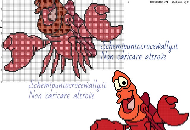 Sebastian schema punto croce Disney gratis 100x90 6 colori