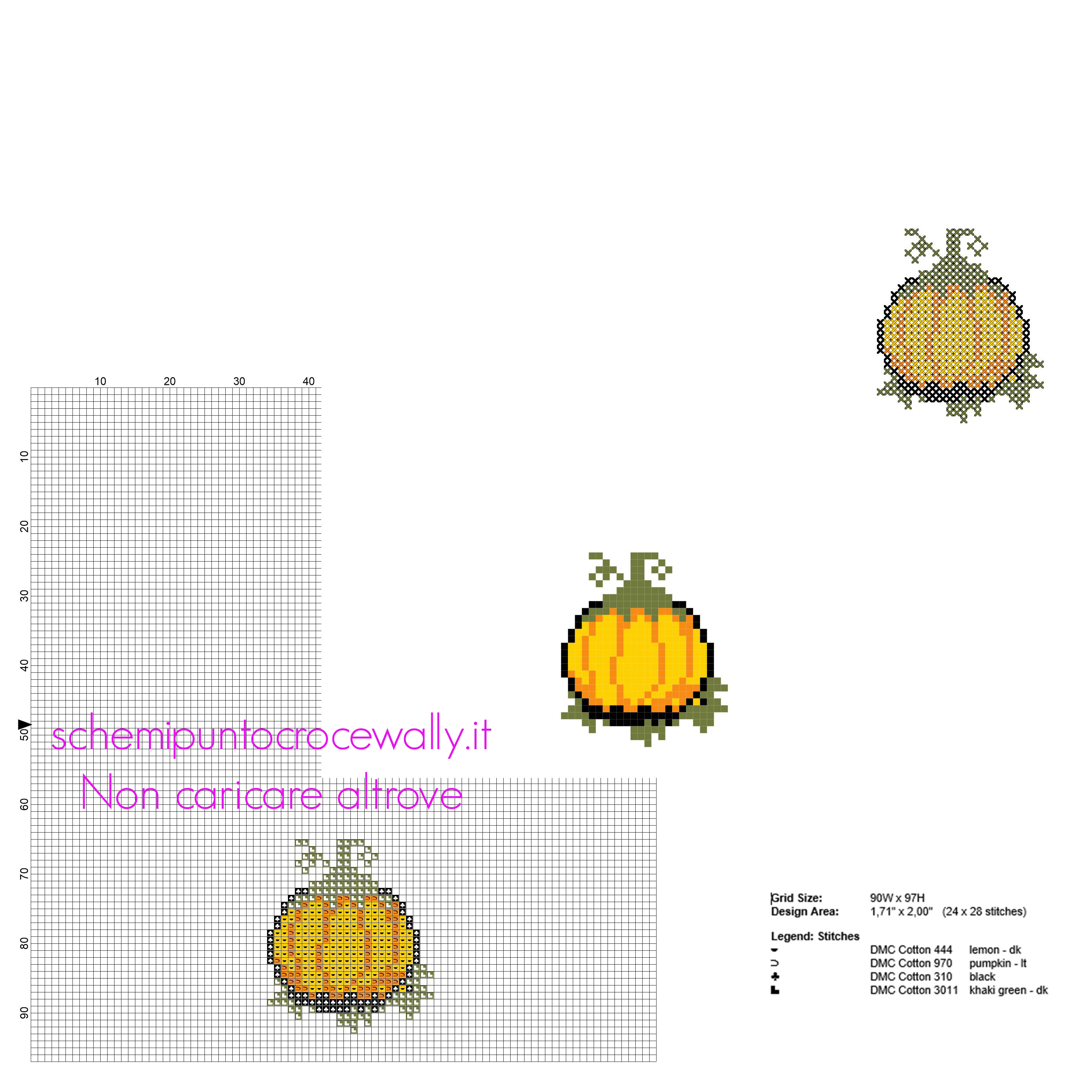 Semplice e piccola zucca di Halloween schema punto croce gratis