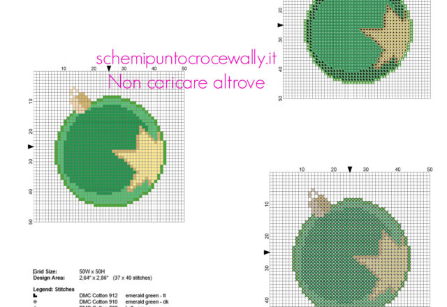 Semplice e piccolo schema punto croce biglietto di Natale con palla verde download gratis
