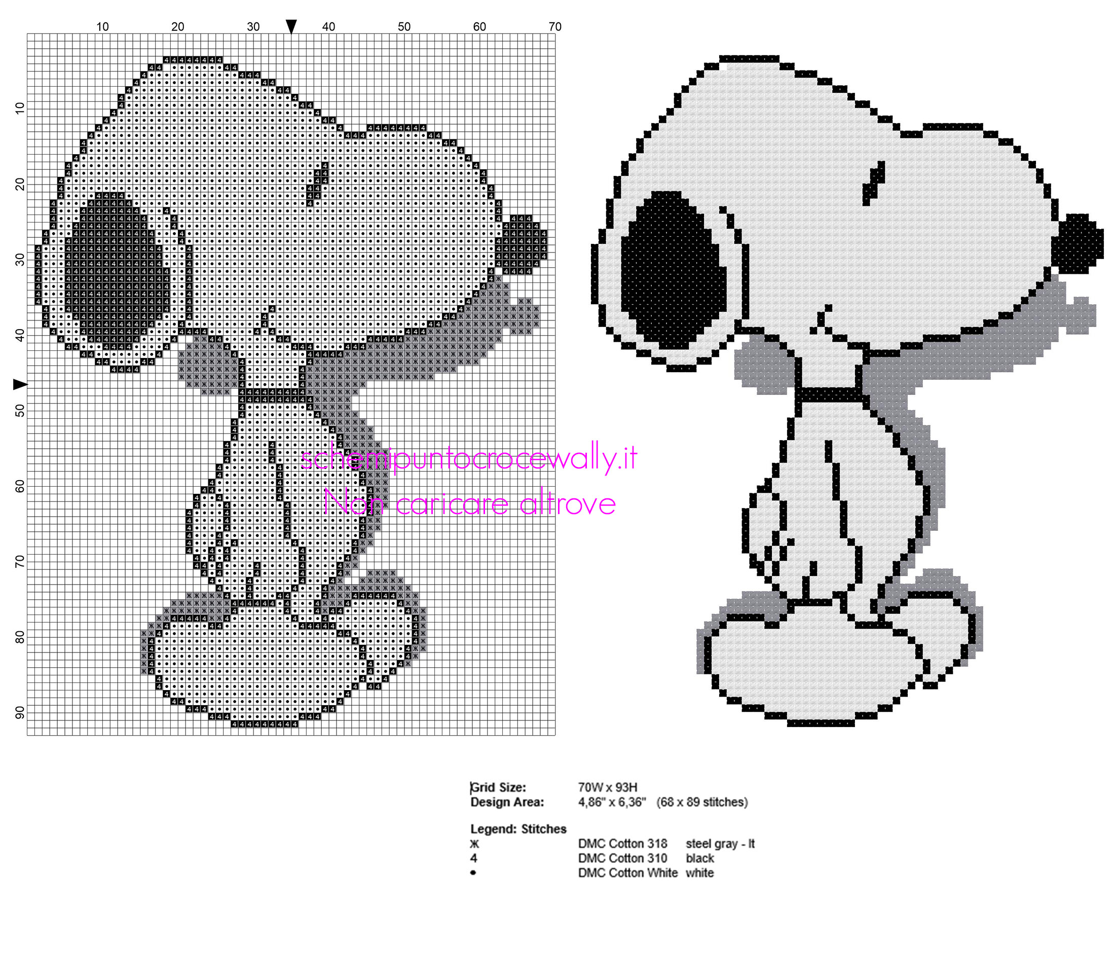 Semplice schema punto croce gratuito del simpatico Snoopy