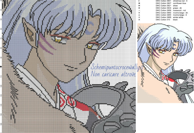 Sesshomaru 2 schema gratis punto croce Inuyasha 140x199 17 colori