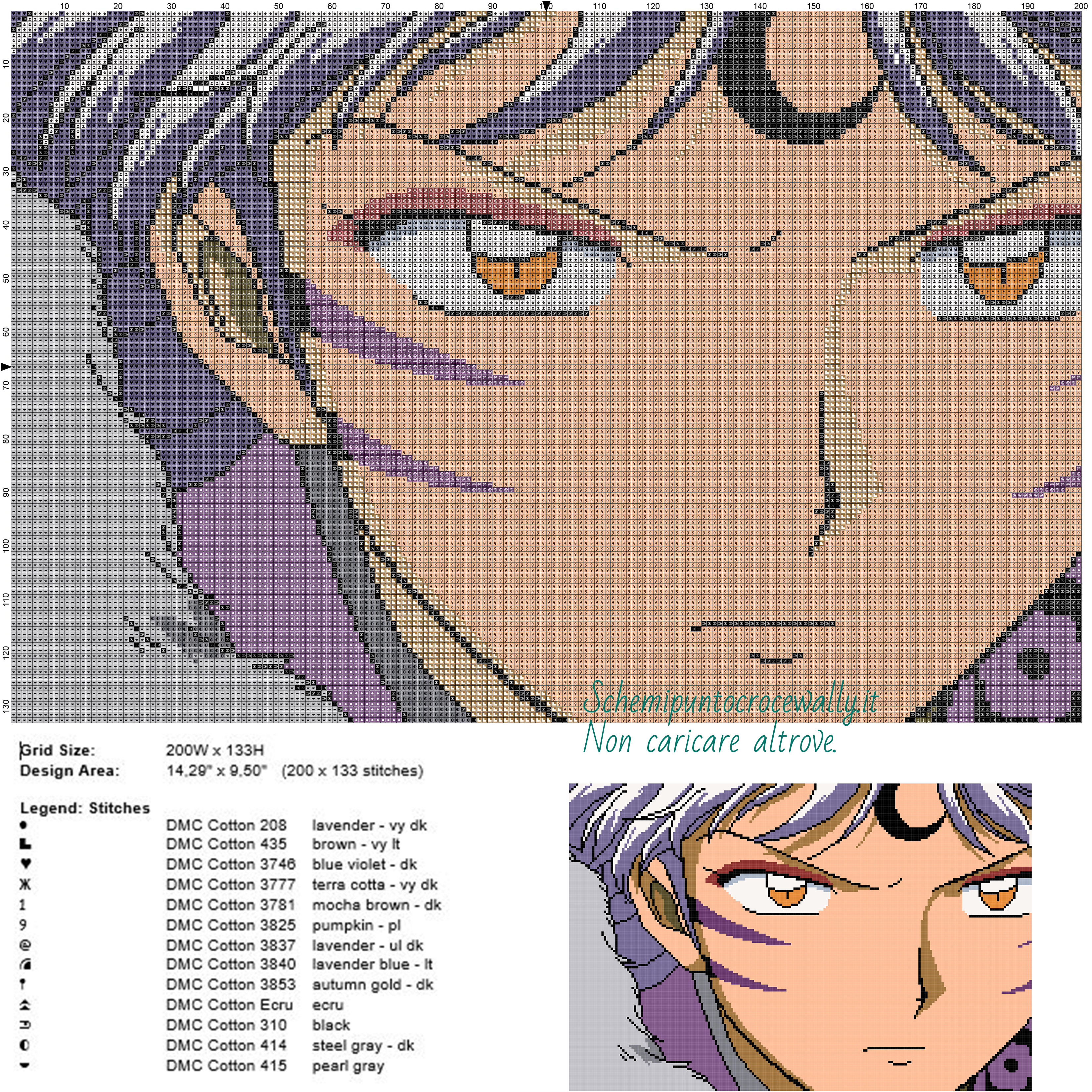 Sesshomaru 3 schema gratis punto croce di Inuyasha 200x133 13 colori