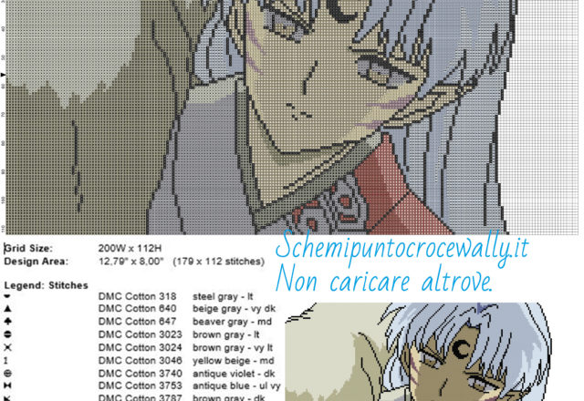 Sesshomaru Inuyasha schema gratis punto croce 200x112 15 colori