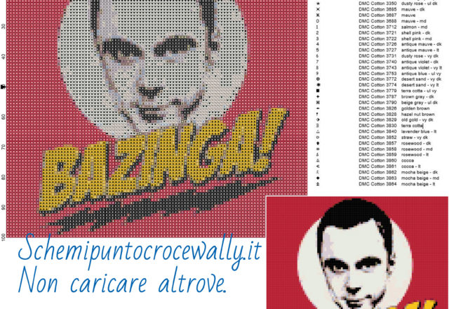 Sheldon Cooper Bazinga schema gratis punto croce 100x100 39 colori