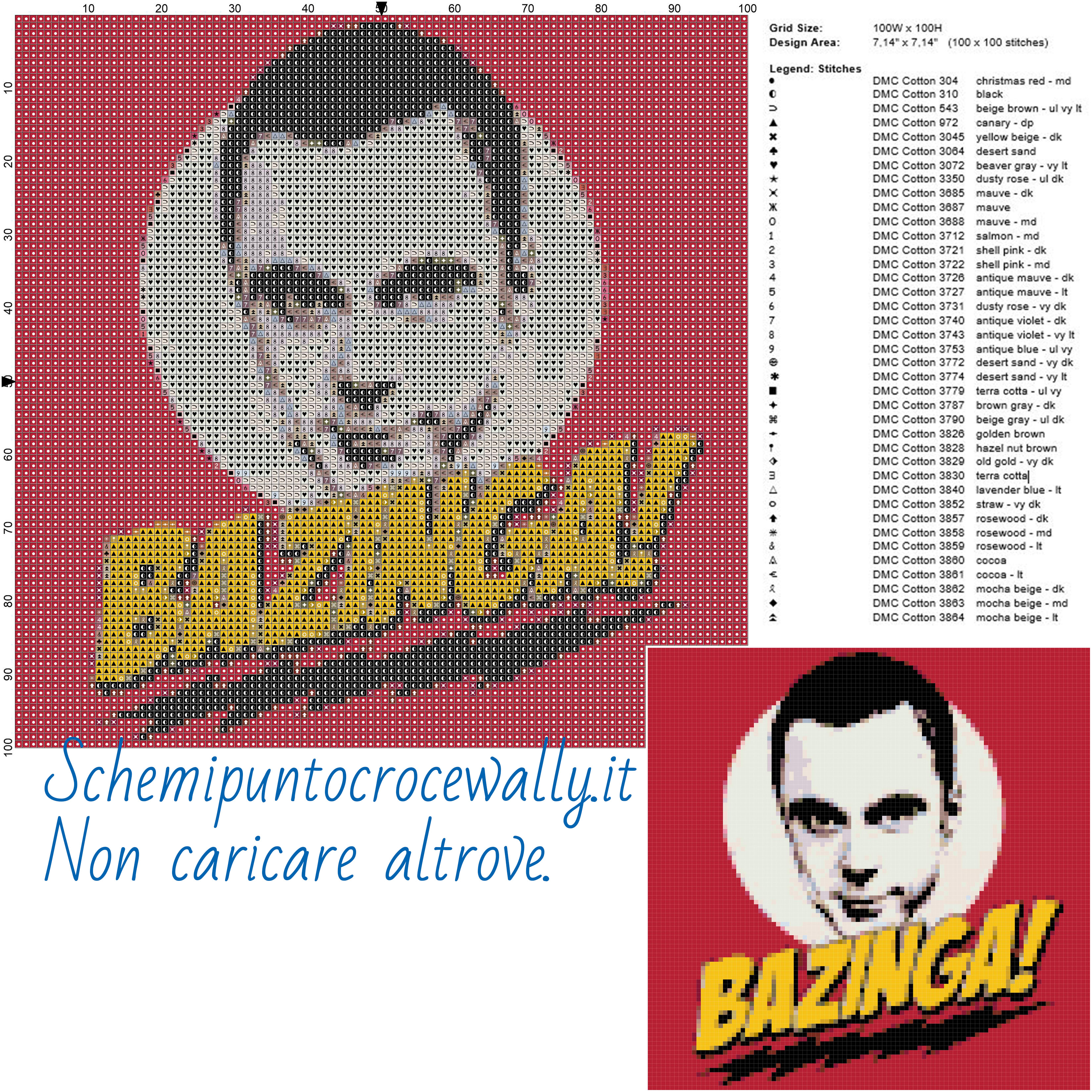 Sheldon Cooper Bazinga schema gratis punto croce 100x100 39 colori