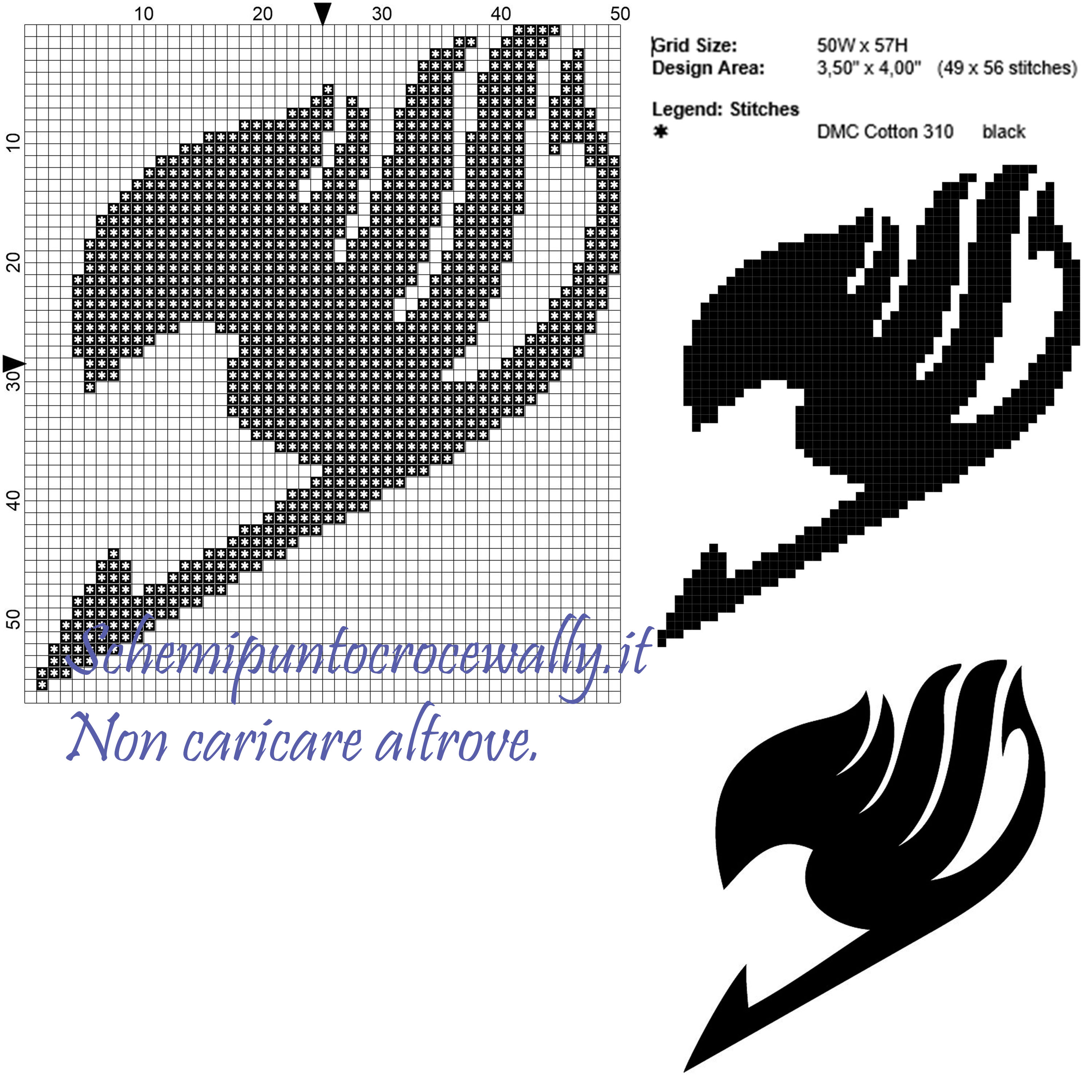 Simbolo Fairy Tail schema punto croce 50x57 1 colore