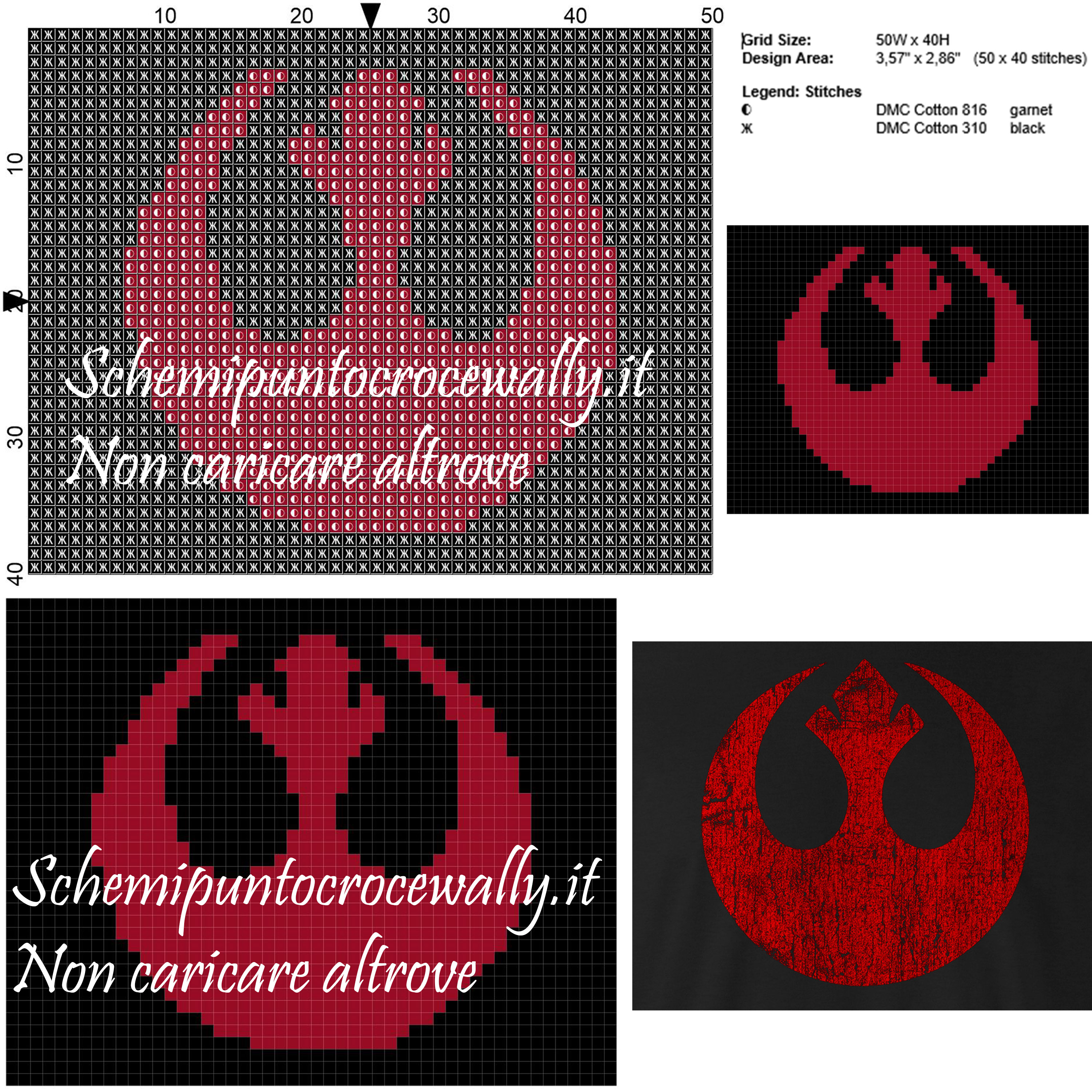 Simbolo della Ribellione (Star Wars) schema punto croce 50x40 2 colori