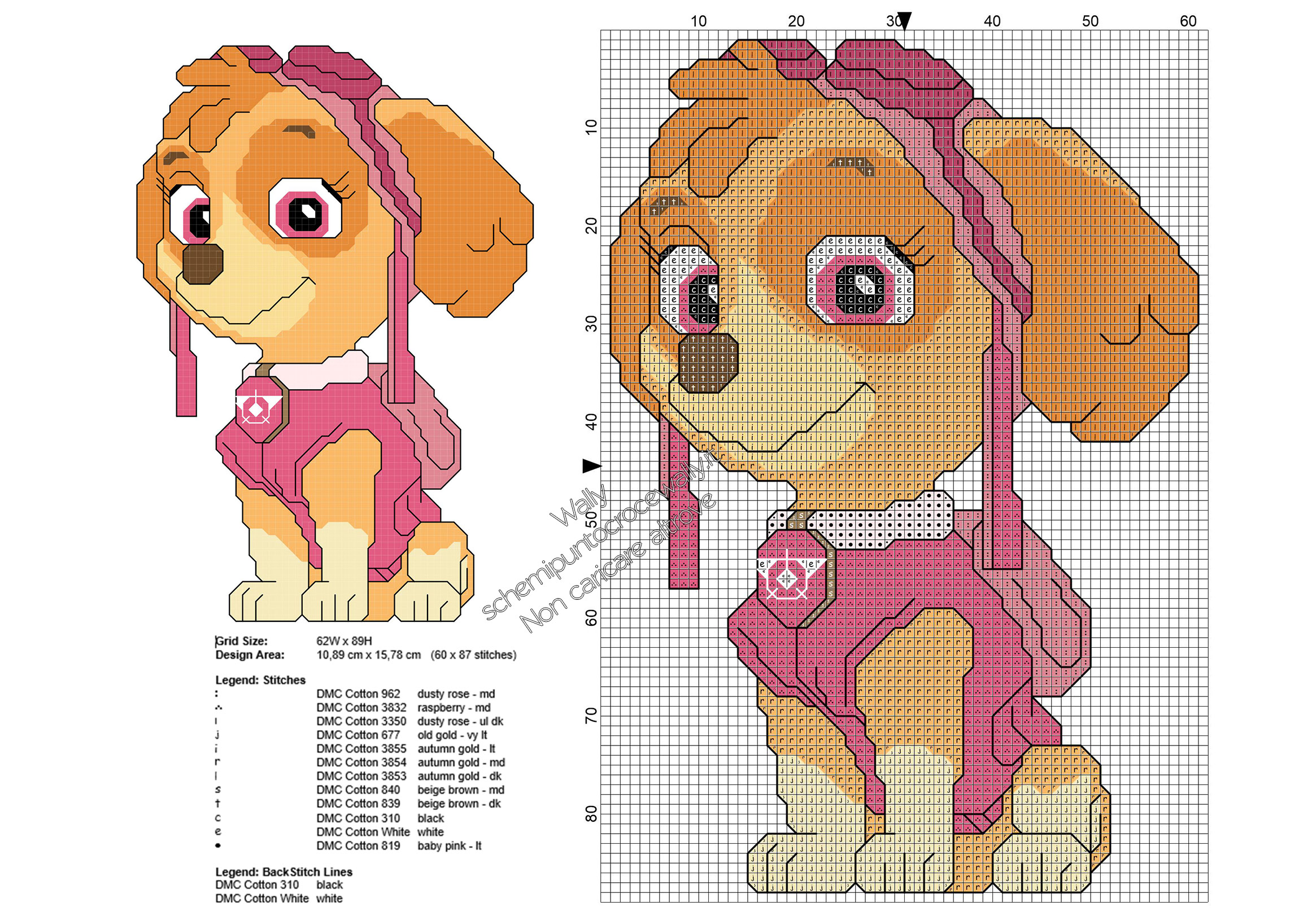 Skye personaggio Paw Patrol schema da ricamare punto croce gratis 60x87