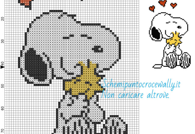 Snoopy e Woodstock schemi gratis a punto croce 60x83 4 colori