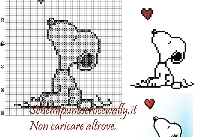 Snoopy e il cuore schema punto croce 50x60 3 colori