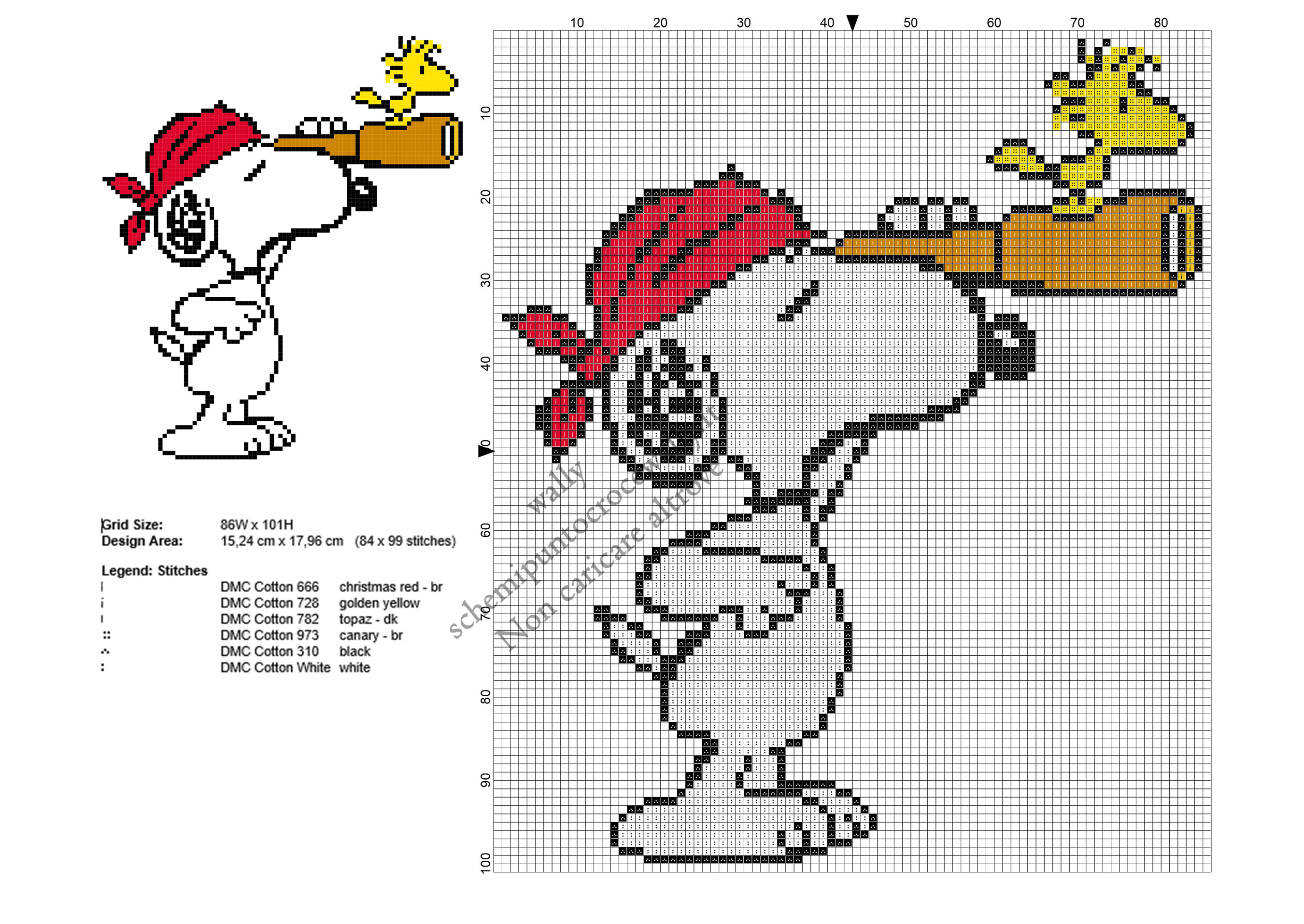 Snoopy pirata schema ricamo punto croce gratis 84x99