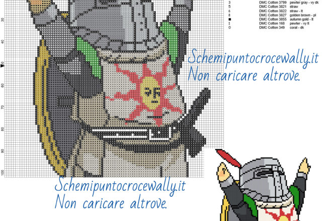 Solaire Dark Souls schema di videogiochi a punto croce 100x102 14 colori