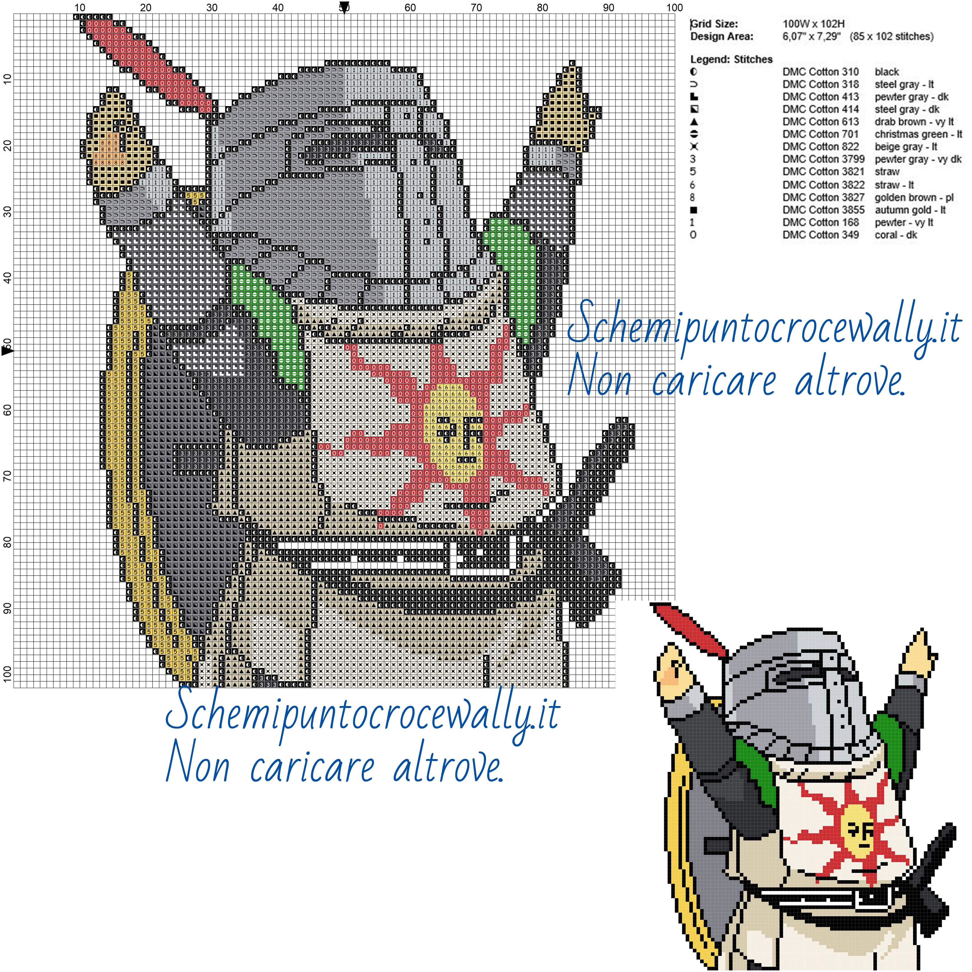 Solaire Dark Souls schema di videogiochi a punto croce 100x102 14 colori