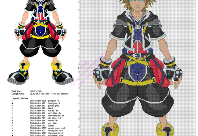 Sora da Kingdom Hearts 2 schema ricamo punto croce gratis