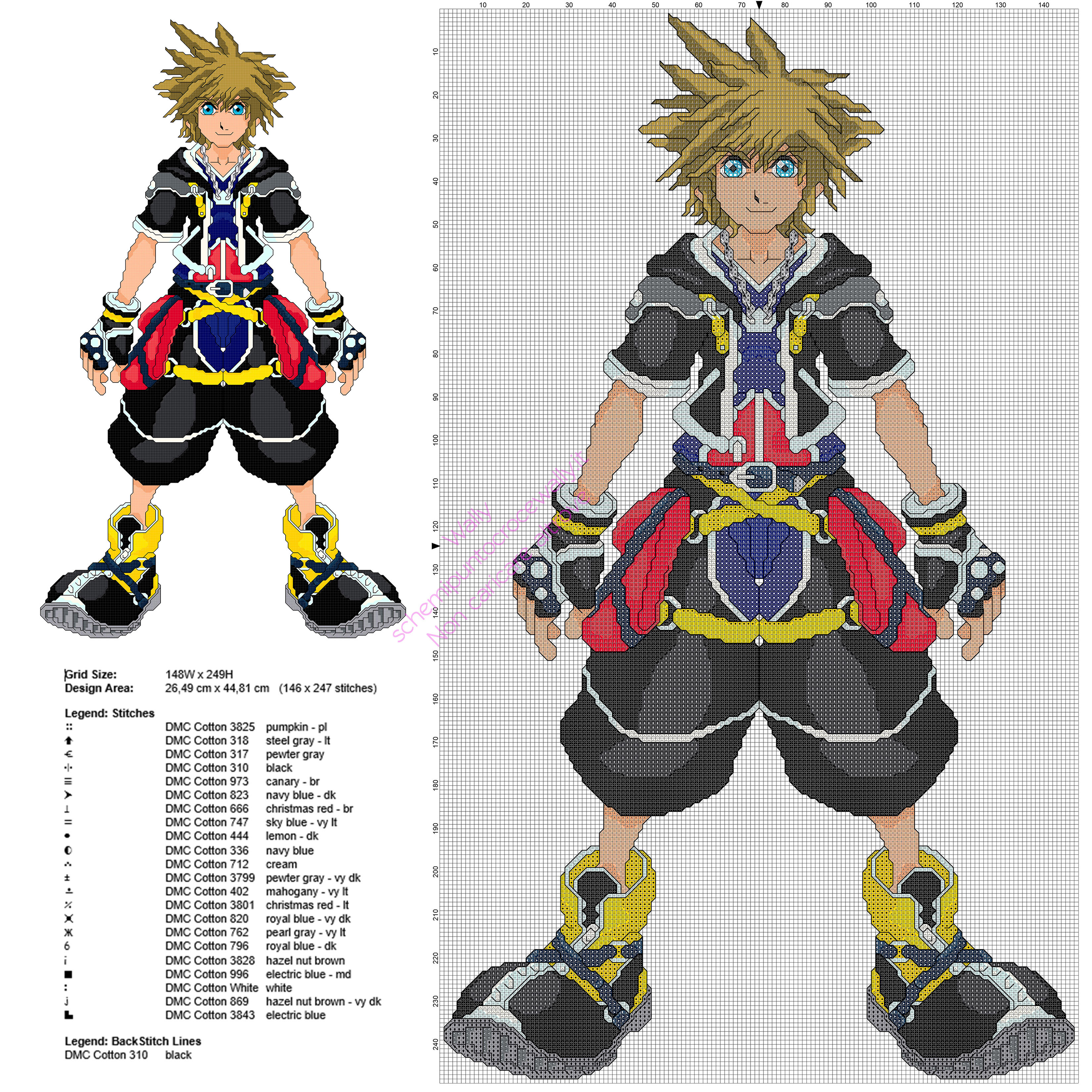 Sora da Kingdom Hearts 2 schema ricamo punto croce gratis