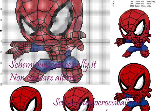 Spiderman schema punto croce 100x100 9 colori