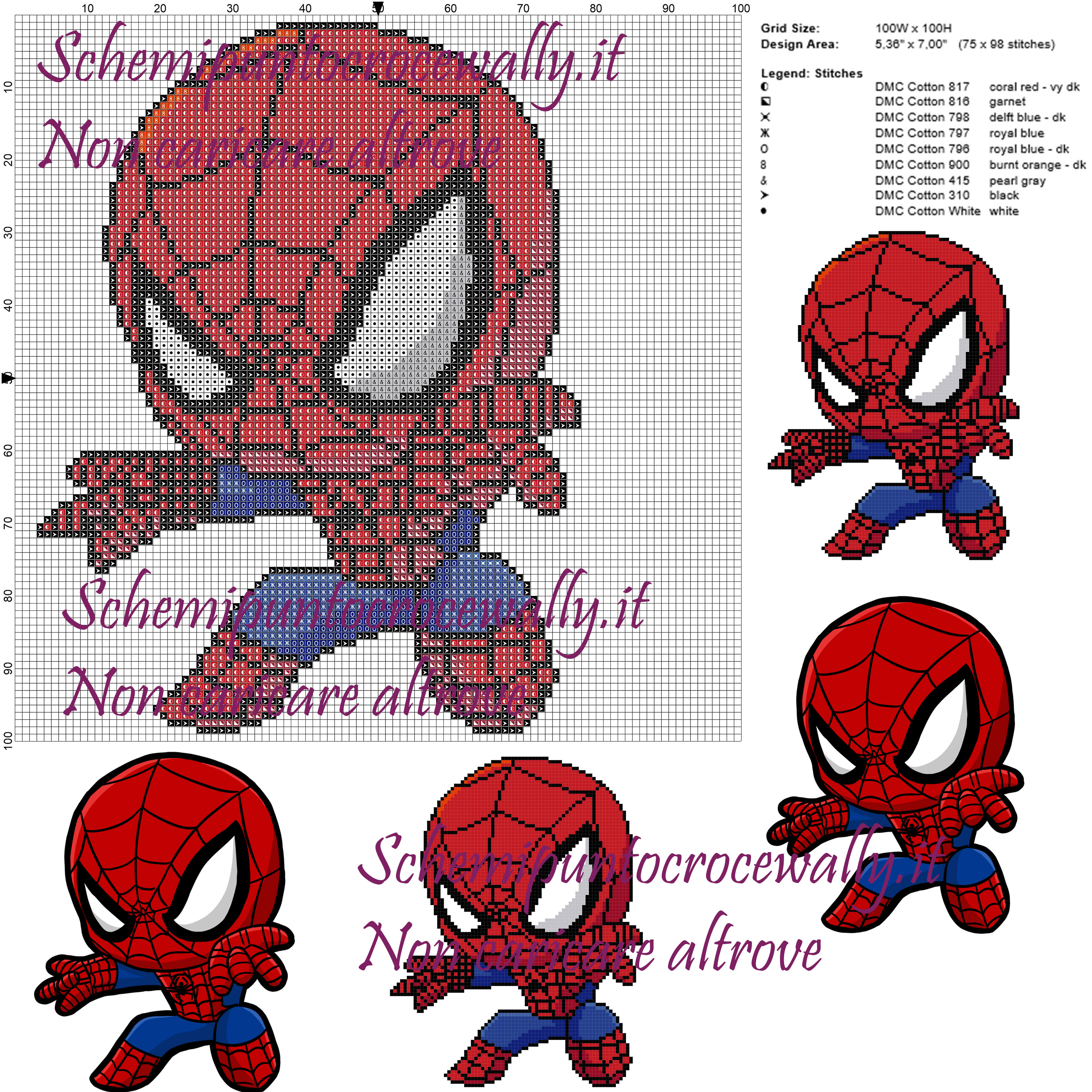 Spiderman schema punto croce 100x100 9 colori