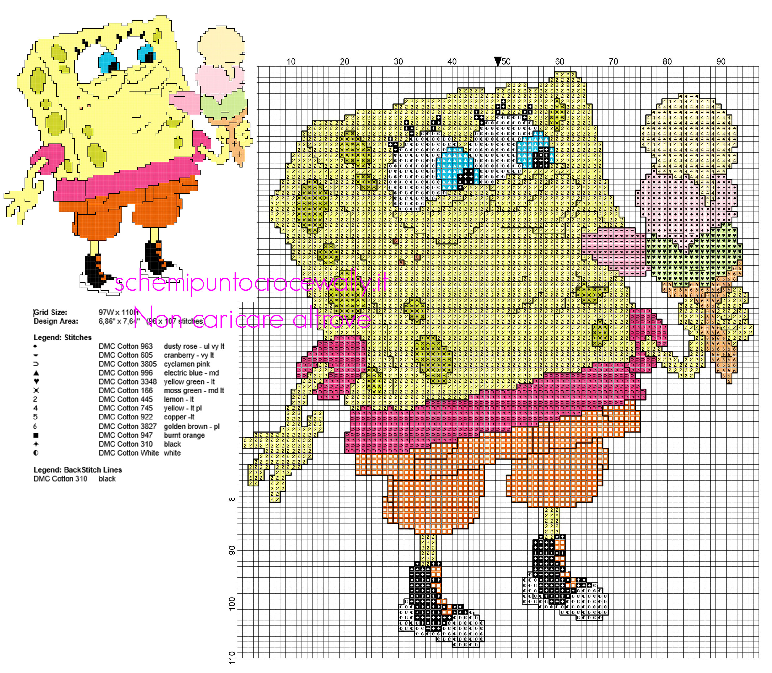 Spongebob che mangia un gelato schema punto croce Estate