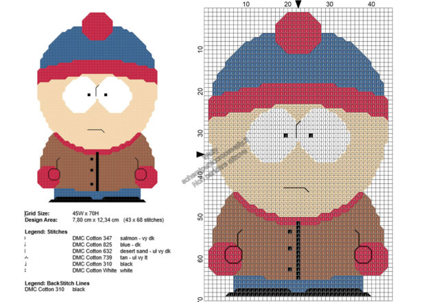 Stan personaggio South Park schema ricamo punto croce gratis 43x68