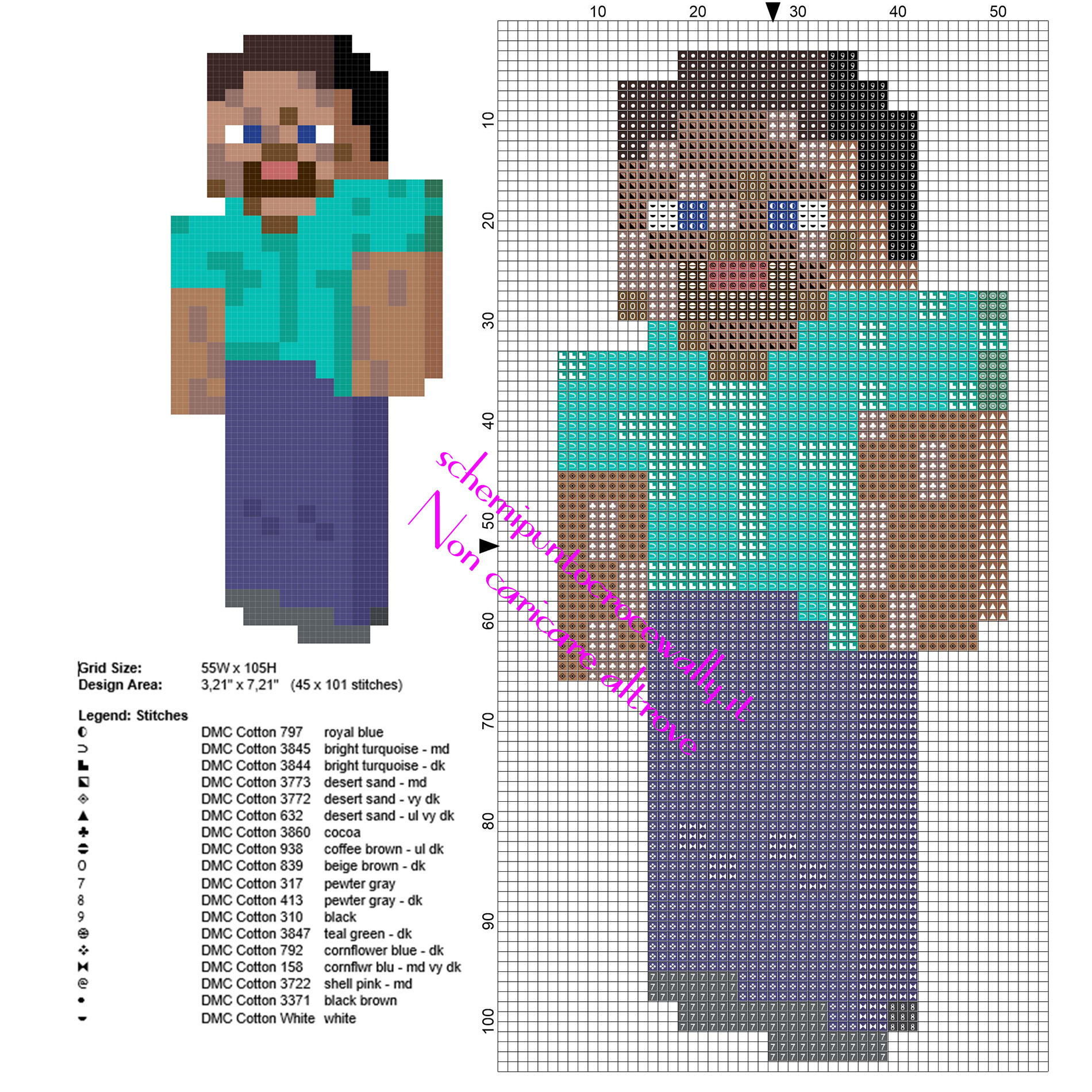 Steve protagonista di Minecraft schema ricamo punto croce gratis
