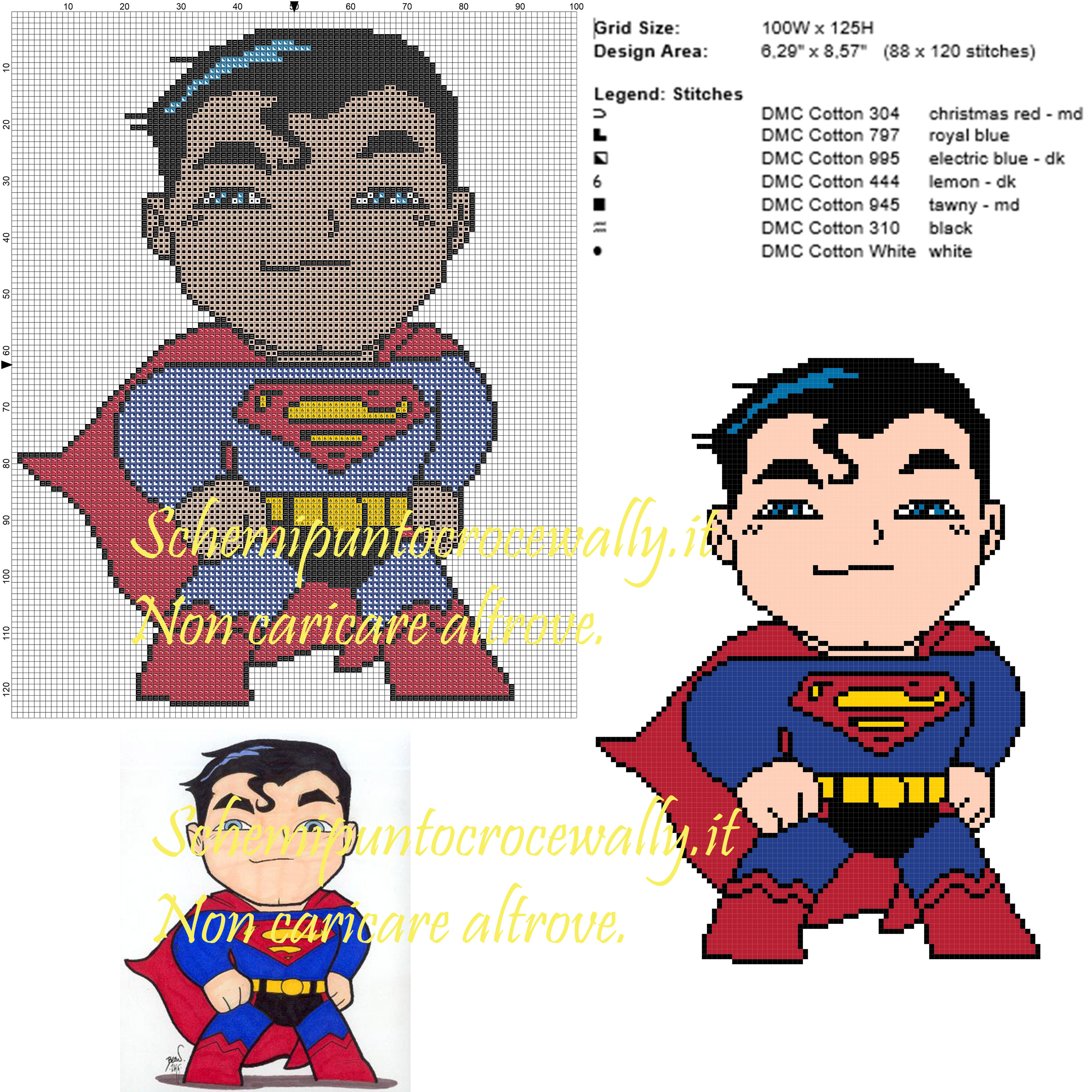 Superman schema punto croce 100x125 7 colori