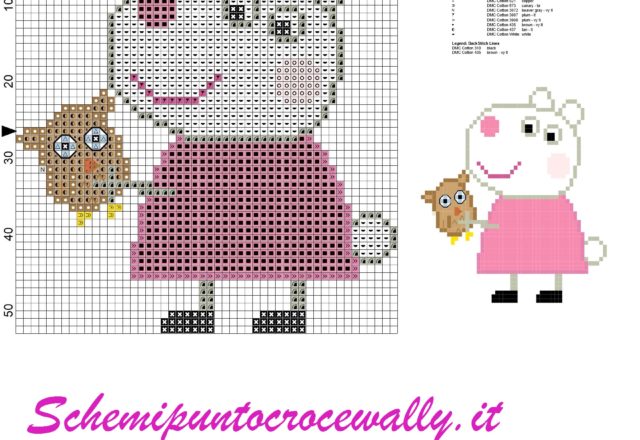 Suzi amica di Peppa Pig con gufetto schema punto croce