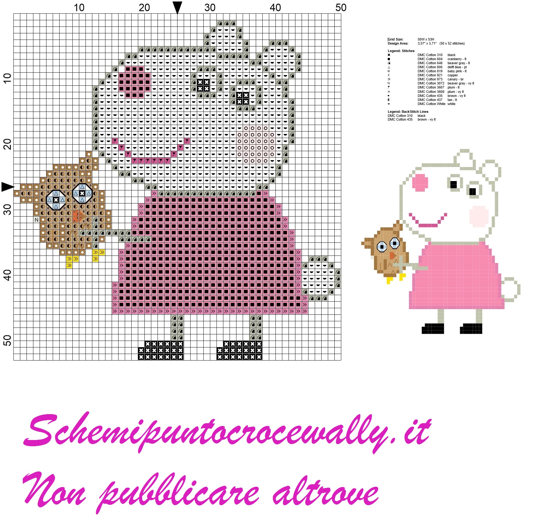 Suzi amica di Peppa Pig con gufetto schema punto croce