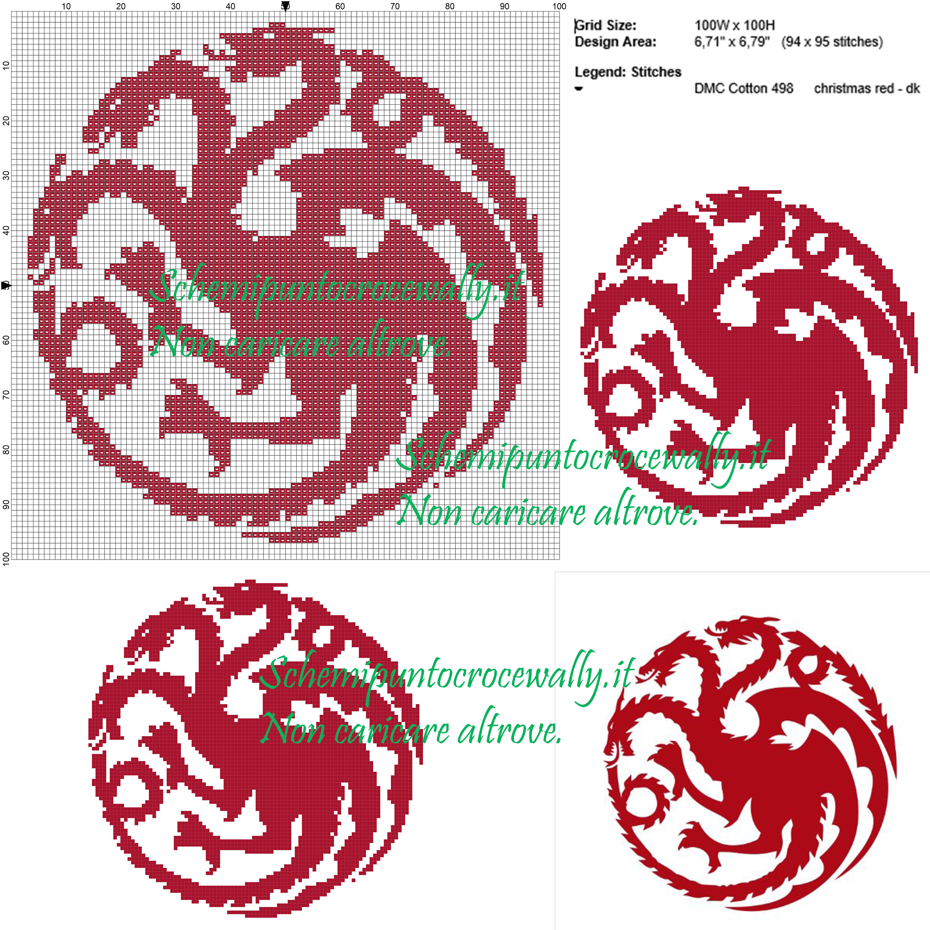 Targaryen logo il trono di spade schema punto croce 100x100 1 colore
