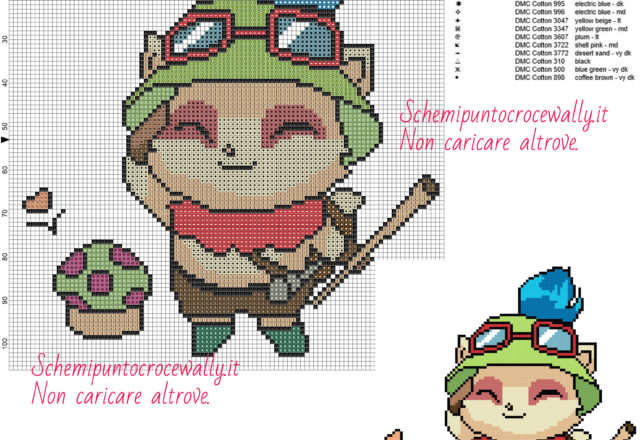 Teemo (League of Legends) schema gratis punto croce 100x106 17 colori