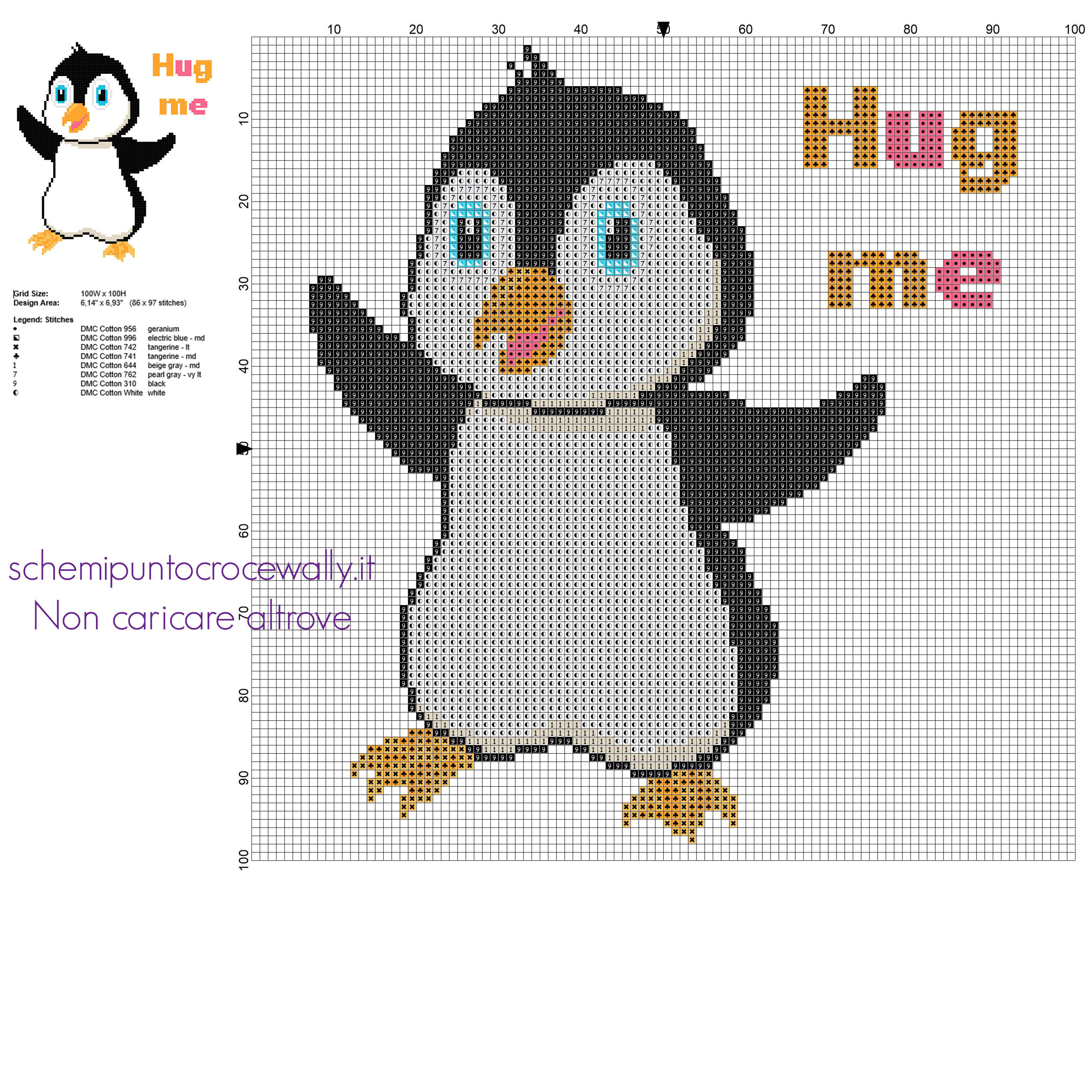 Tenero cucciolo di pinguino schema punto croce animali per bambini 86 x 97 crocette 8 colori filati DMC