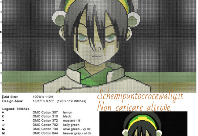 Toph (Avatar) schema gratis punto croce 190x119 13 colori