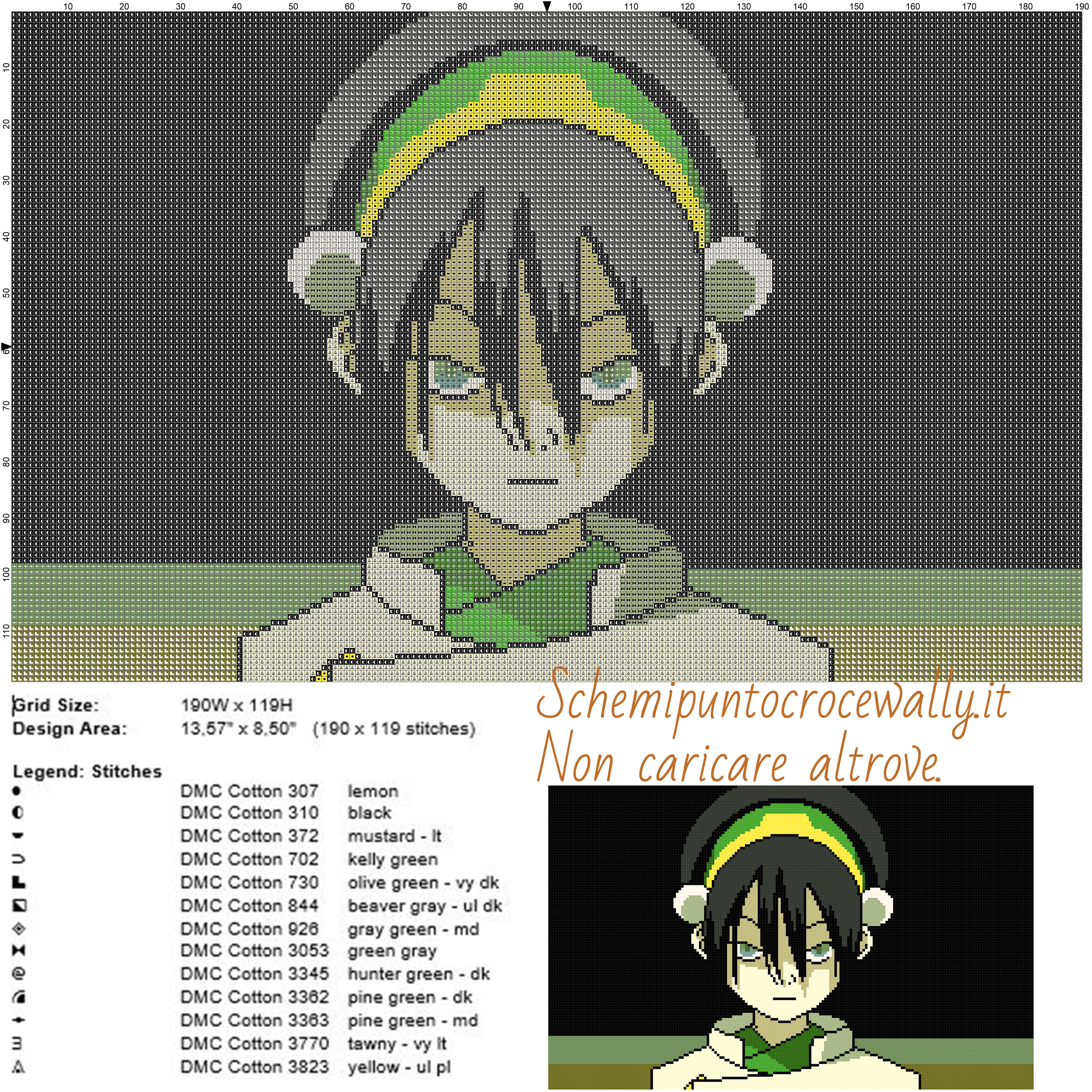 Toph (Avatar) schema gratis punto croce 190x119 13 colori