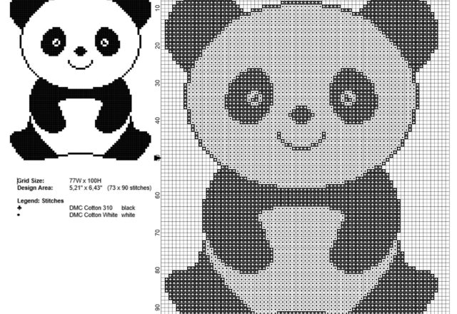Un baby panda animali per bambini schema punto croce 73 x 90 crocette dimensione 2 colori filati DMC