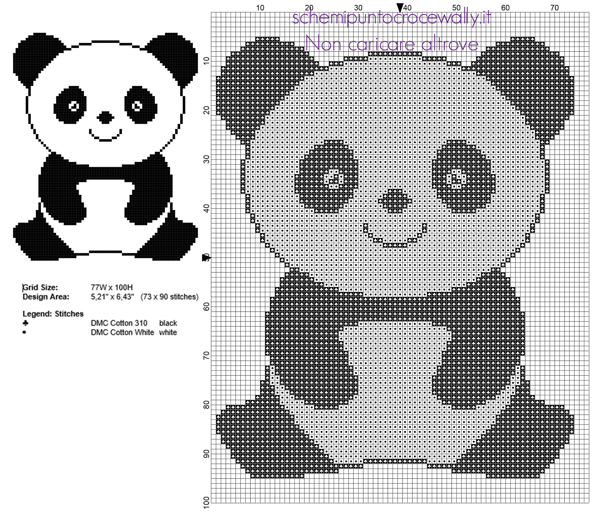 Un baby panda animali per bambini schema punto croce 73 x 90 crocette dimensione 2 colori filati DMC