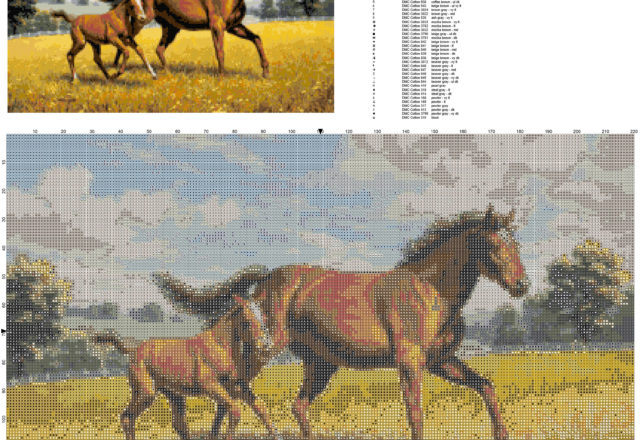 Un bellissimo quadro con dei cavalli liberi schema punto croce gratis