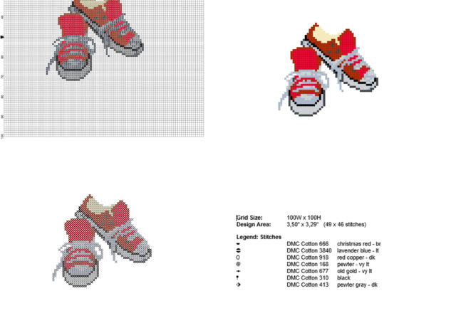 Un paio di scarpe da ragazzi Converse piccolo schema punto croce 49 x 46 7 colori DMC