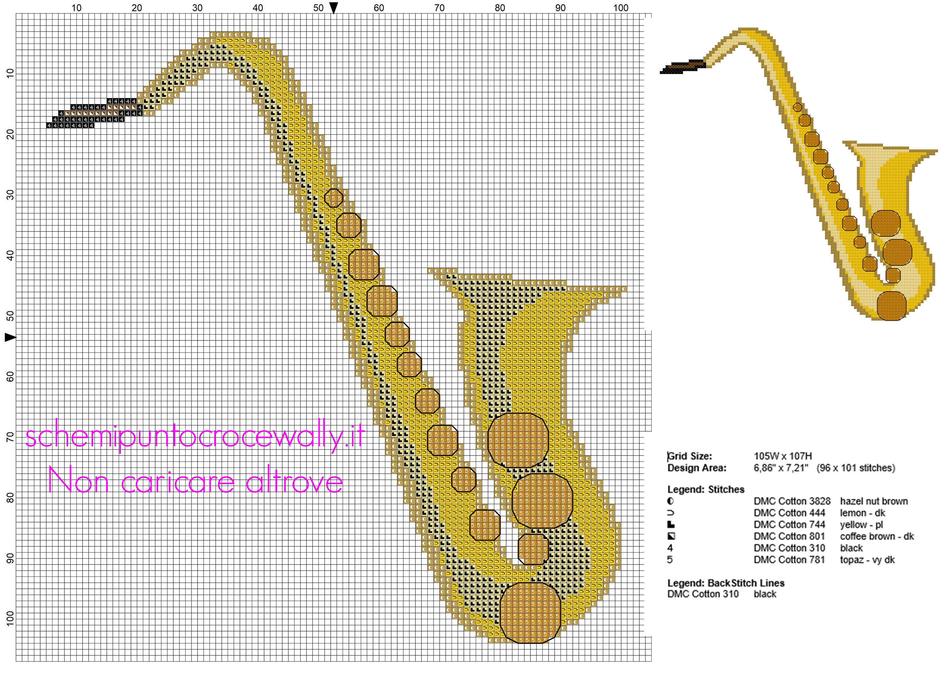 Un sax strumento musicale schema punto croce gratis categoria musica