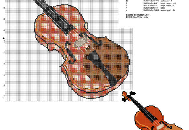 Un violino schema punto croce da ricamare gratis nella categoria schemi musicali