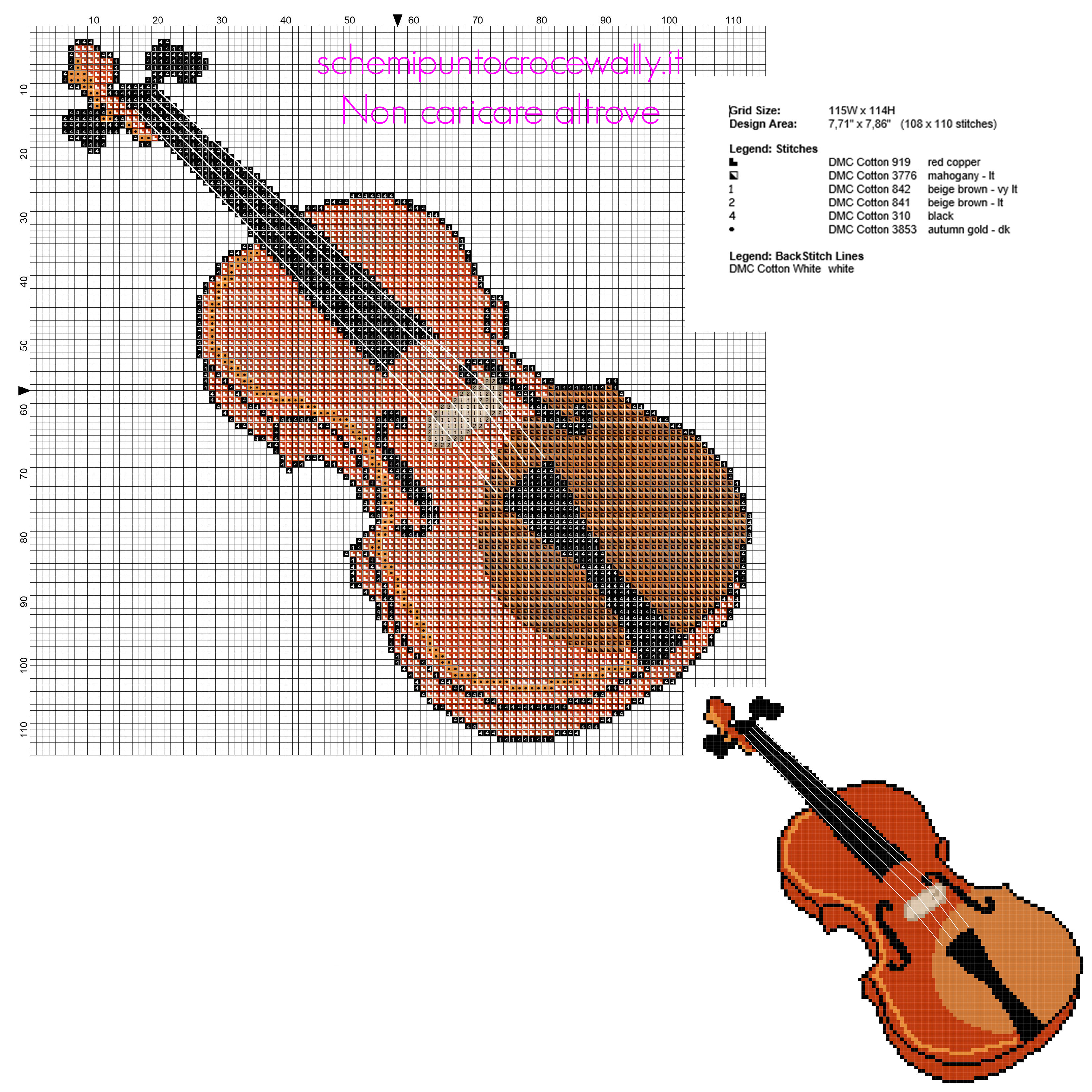 Un violino schema punto croce da ricamare gratis nella categoria schemi musicali