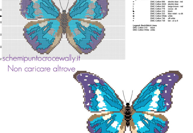 Una bellissima farfalla blu e viola schema punto croce download gratuito