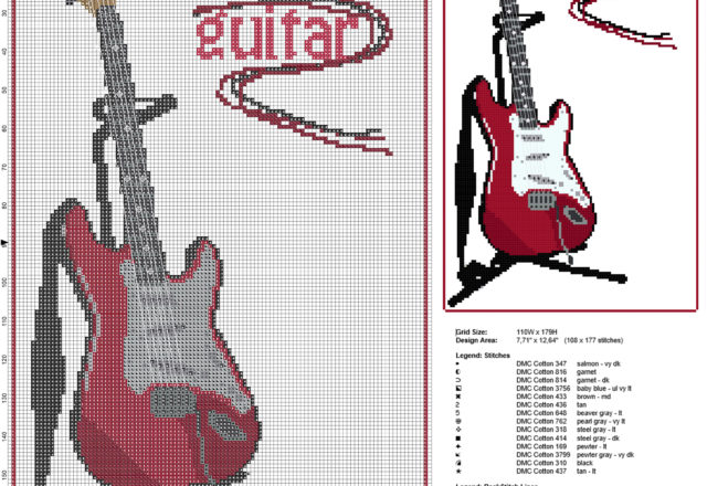 Una chitarra elettrica schema punto croce da scaricare e ricamare gratis