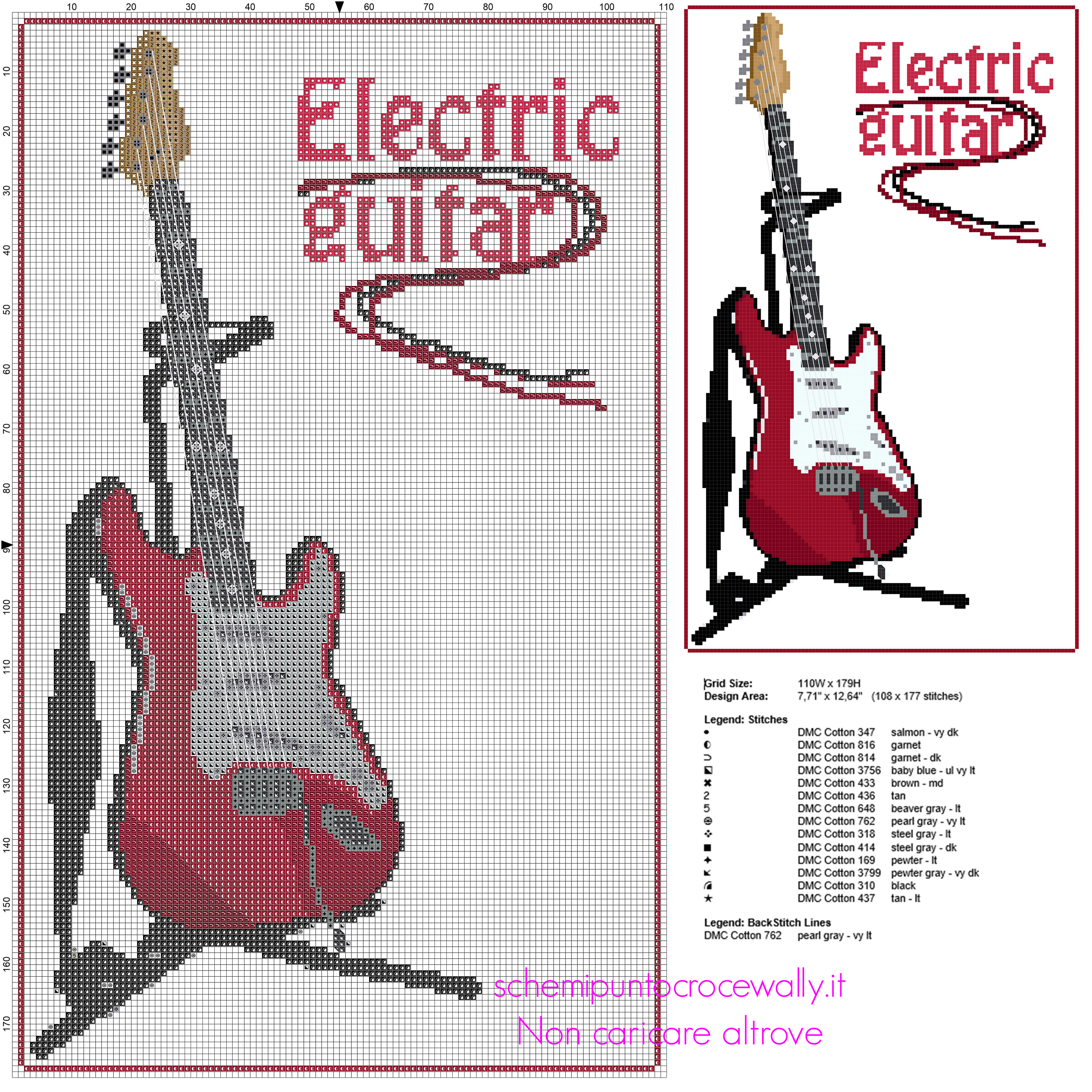 Una chitarra elettrica schema punto croce da scaricare e ricamare gratis