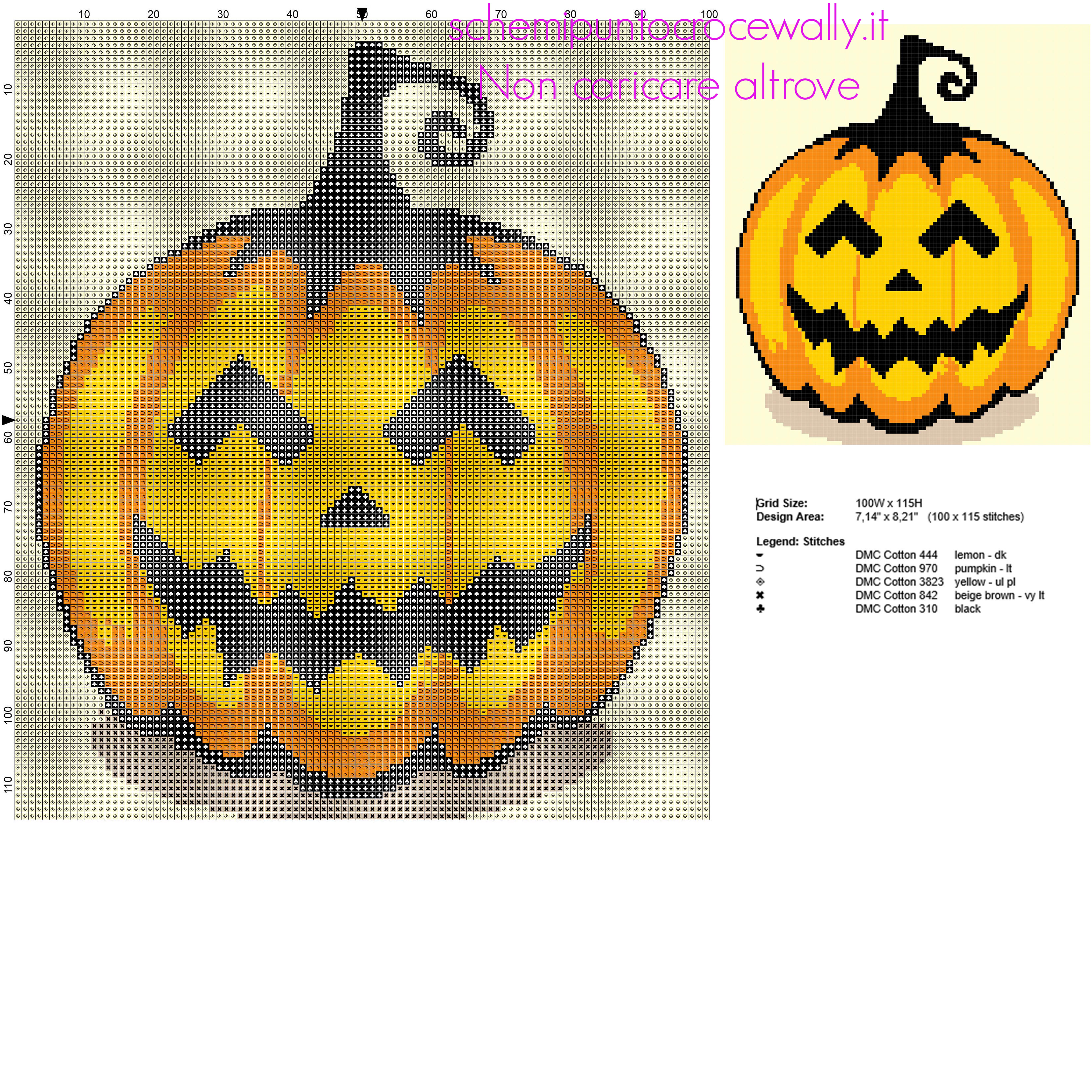 Una zucca di Halloween schema punto croce dimensioni circa 100 x 100 crocette