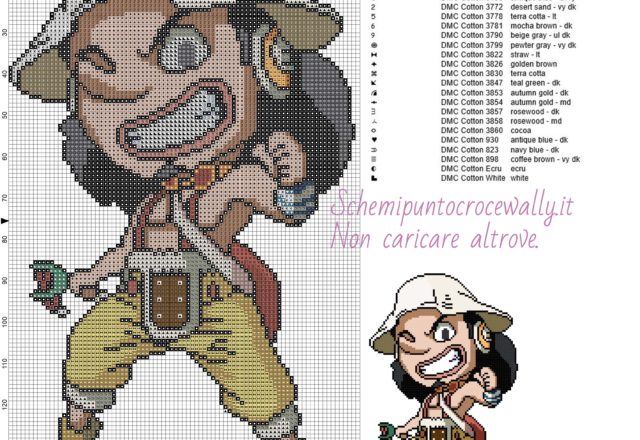 Usopp (One Piece) schema punto croce 80x150 25 colori