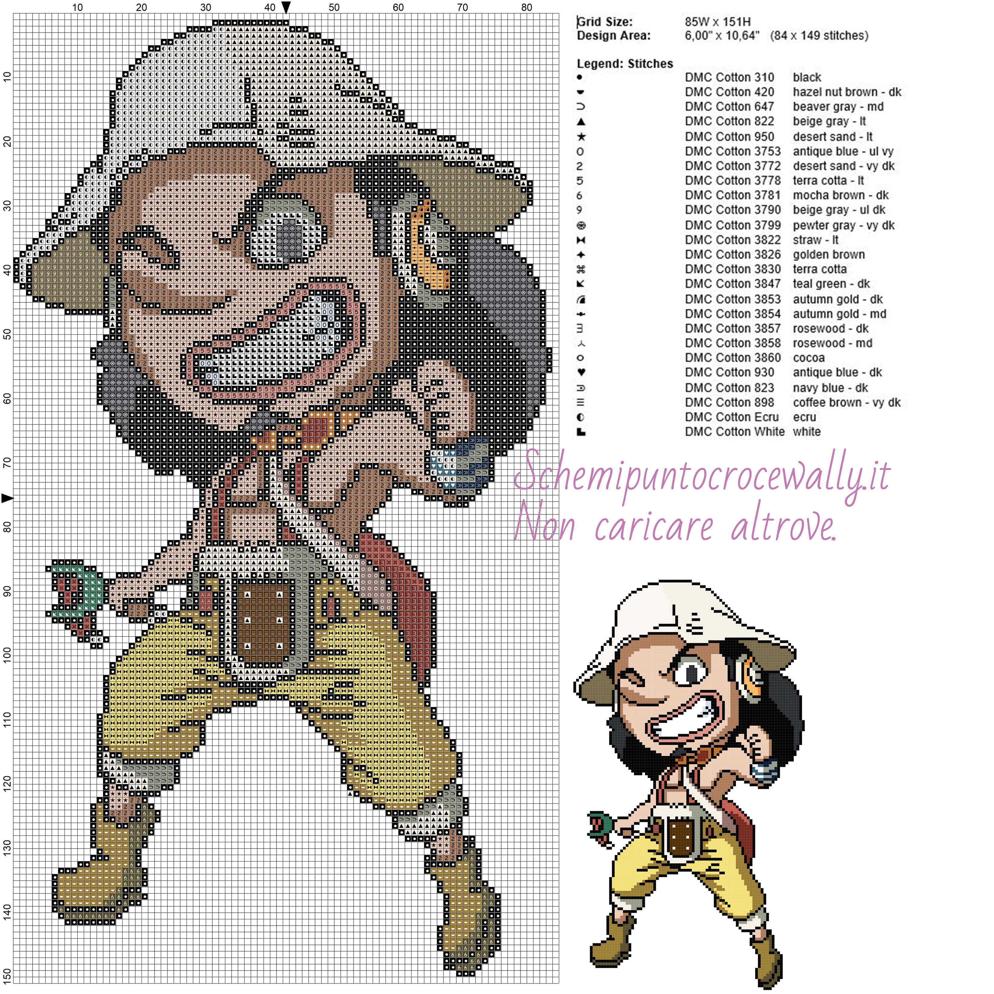 Usopp (One Piece) schema punto croce 80x150 25 colori