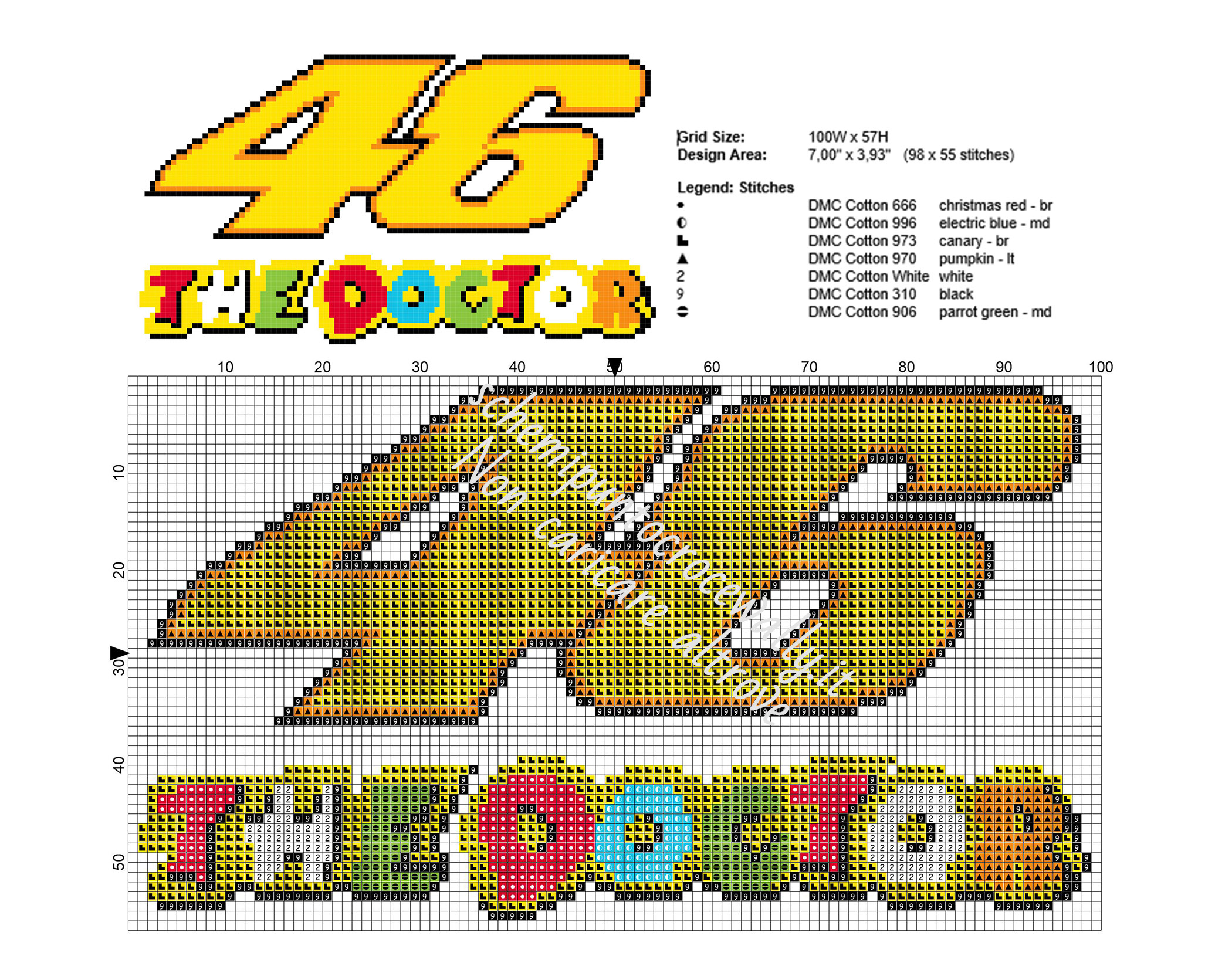 Valentino Rossi 46 The Doctor Moto GP logo schema punto croce gratis