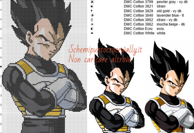 Vegeta (Dragon Ball) schema punto croce 89x199 10 colori