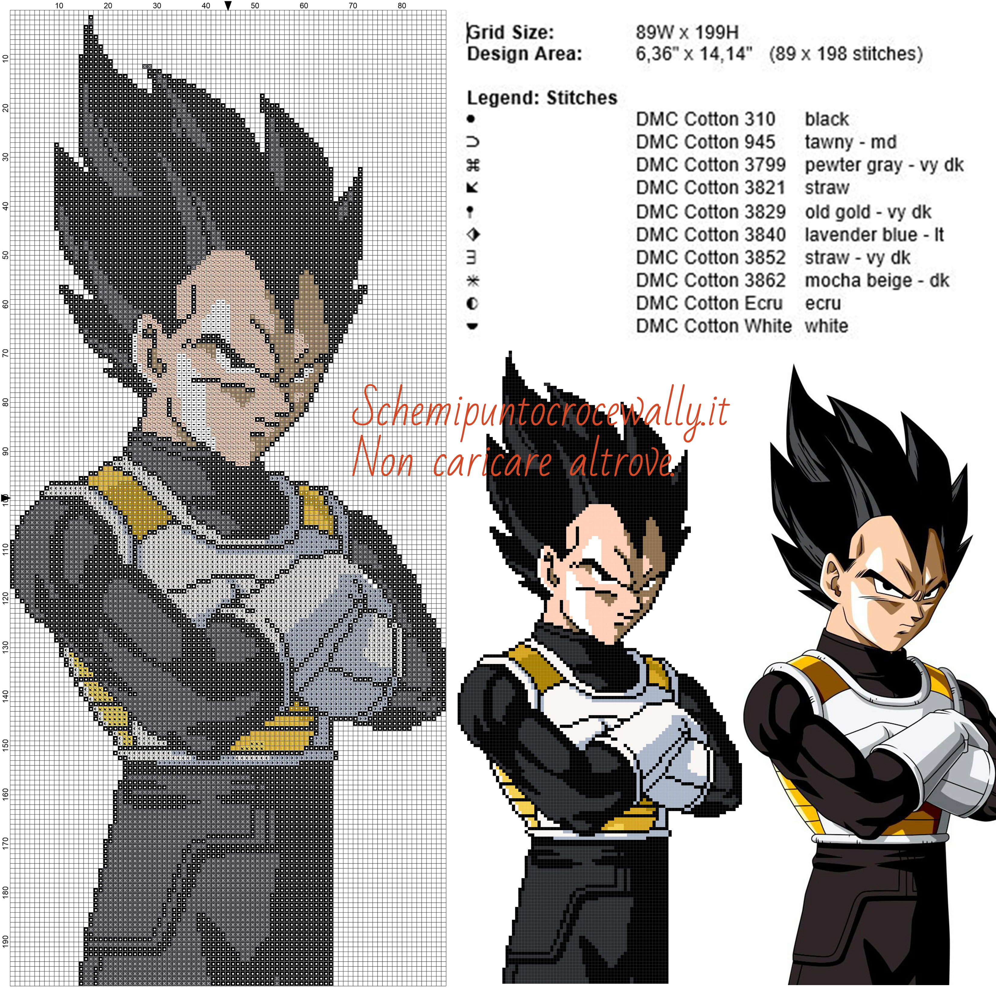 Vegeta (Dragon Ball) schema punto croce 89x199 10 colori